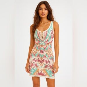 Free People White Andean Embroidered Mini Dress